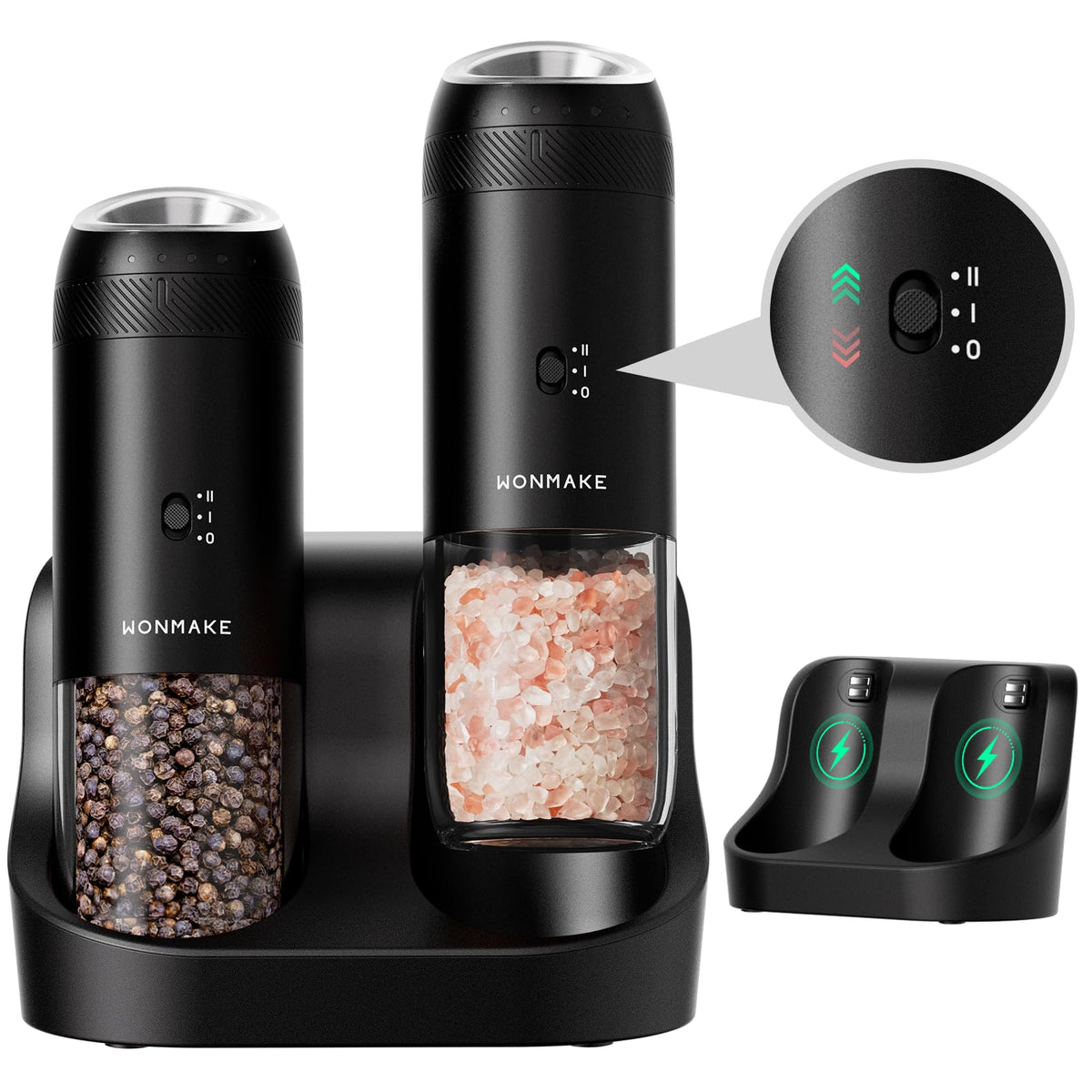 WONMAKE gravity grinder set front view for easy seasoning