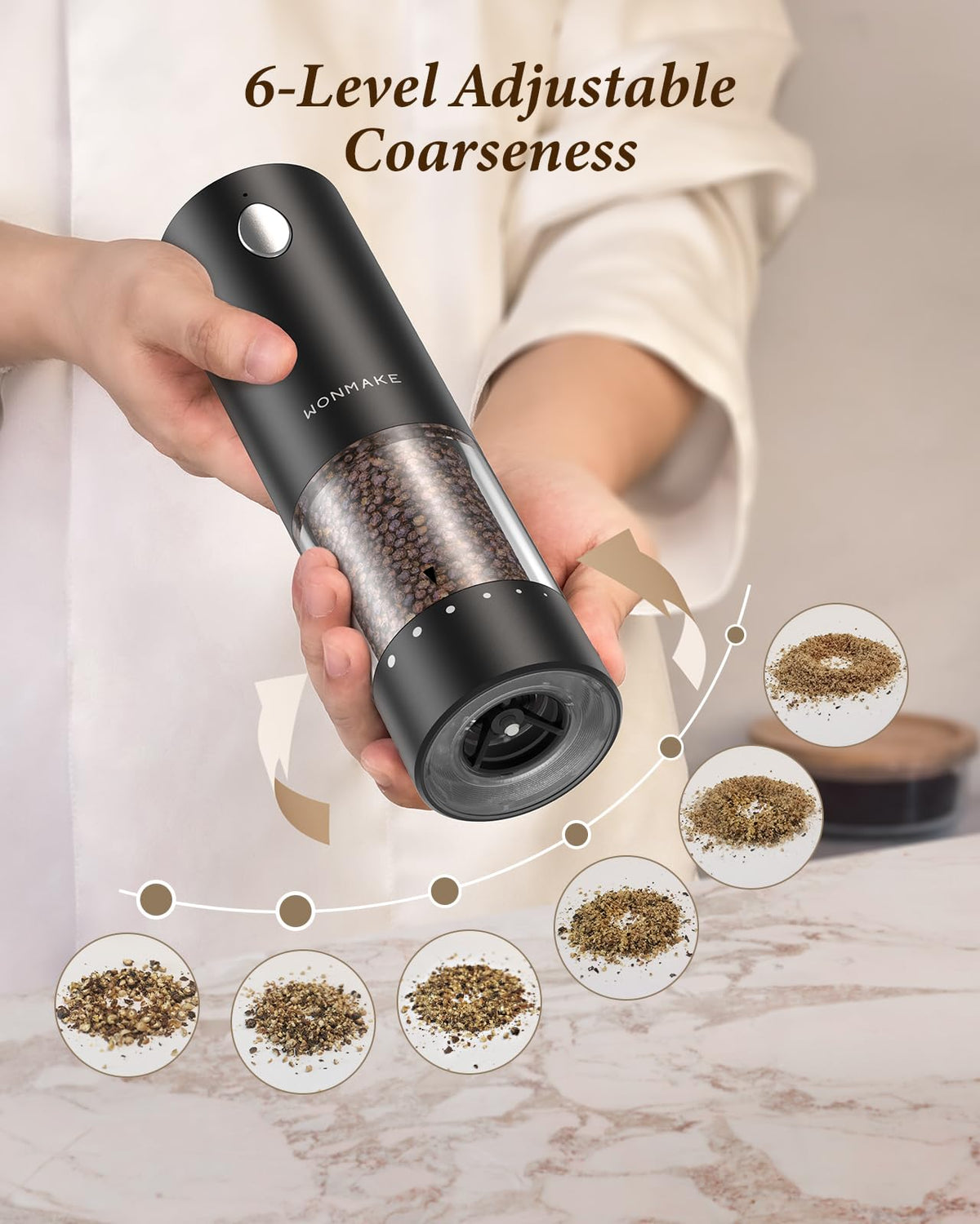 WONMAKE one-handed operation makes seasoning quick and easy