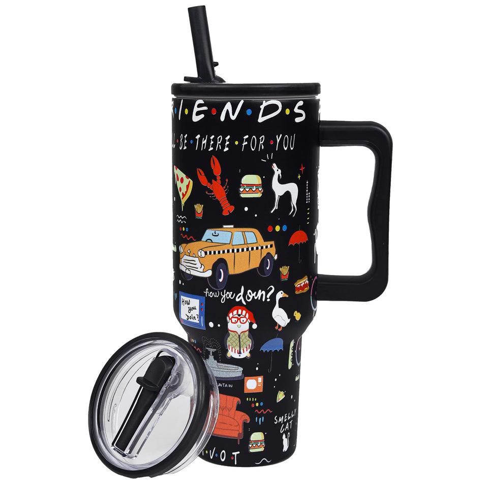 Wonshia 40oz TV tumbler with handle, lid, and straw for easy on-the-go sipping.