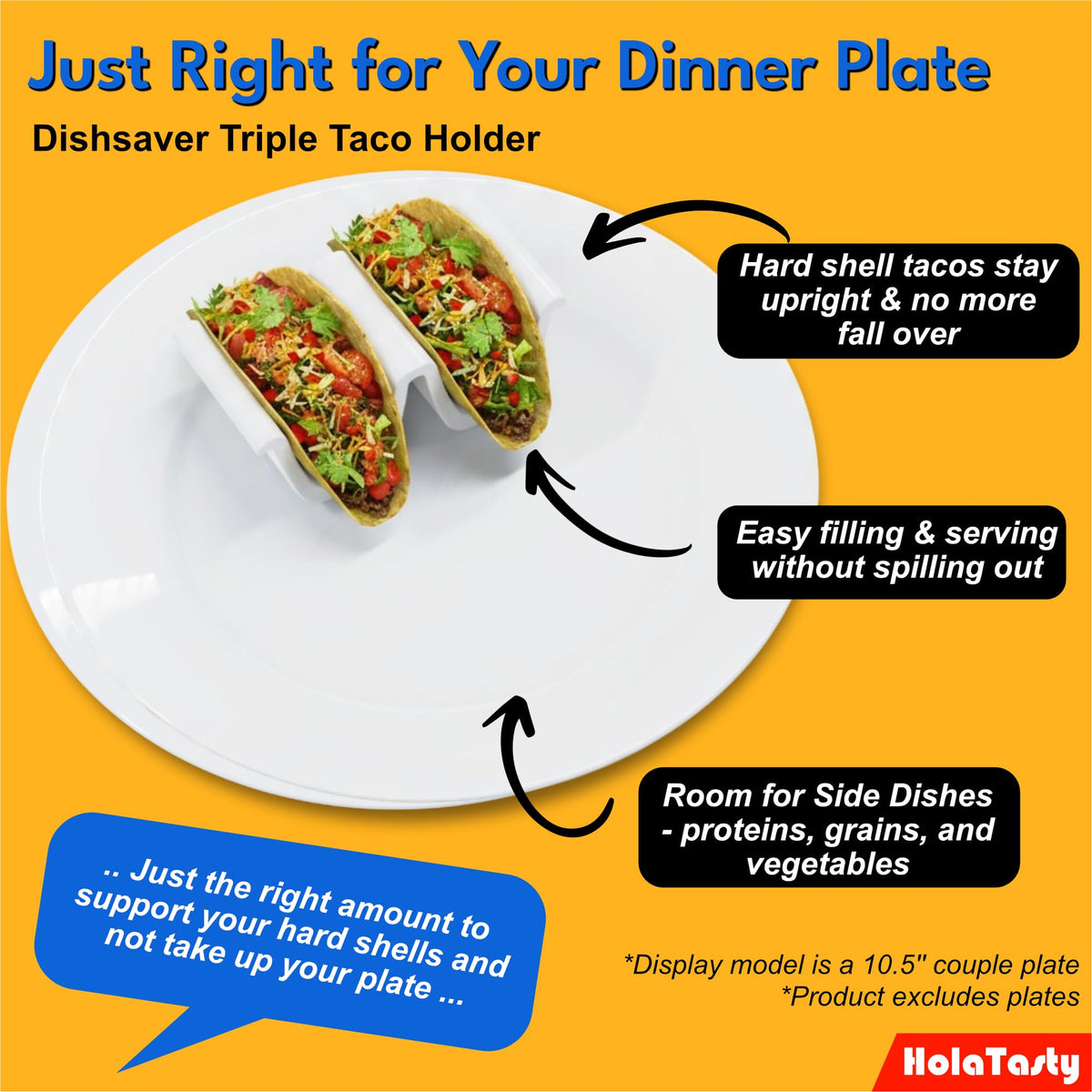 Heat-safe HolaTasty ceramic holder, suitable for reheating tacos