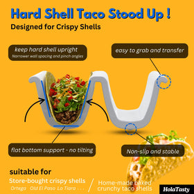 Stackable HolaTasty taco holders stacked compactly for storage