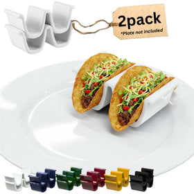 woobud HolaTasty ceramic taco shell holder, two-slot design, upright shells