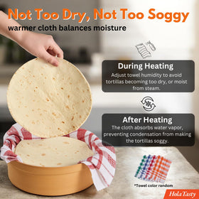 Interior diameter shows 8.5 inches to fit 6–8 inch tortillas.
