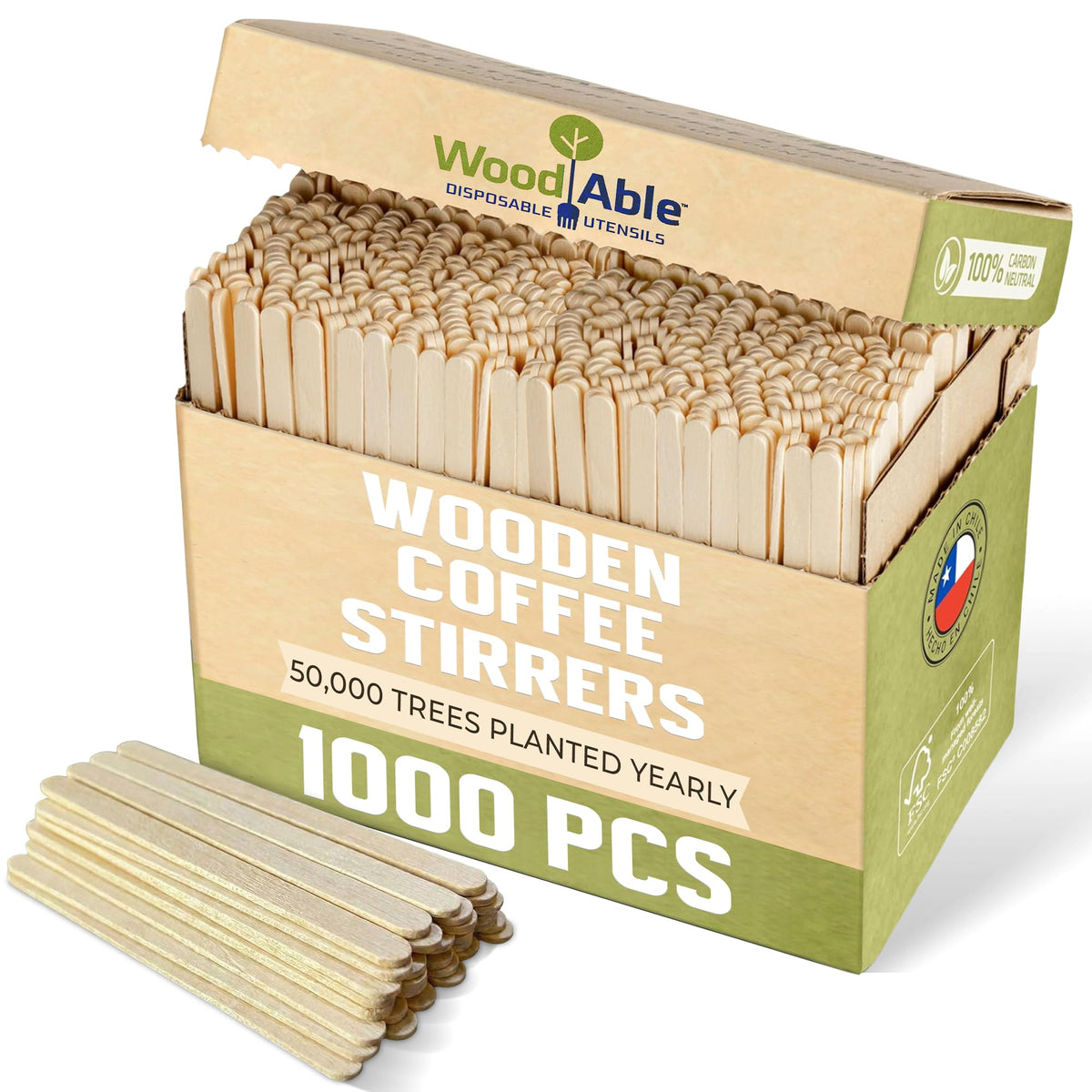 WOODABLE 5.5-inch stirrers bulk pack for home and cafe use.