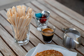 WOODABLE biodegradable and organic coffee stir sticks.
