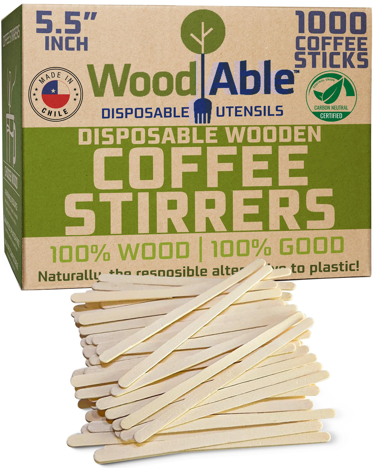 WOODABLE stirrers in a cup ready to stir your coffee.