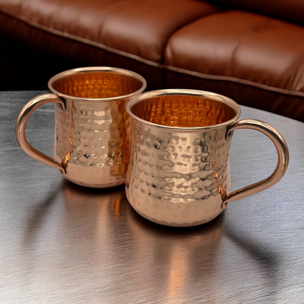 Wooden Baker copper mug serving Moscow Mule with ice and lime