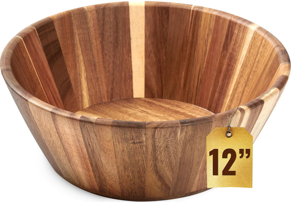 Woodenhouse 12-inch salad bowl with wood grain for elegant serving.