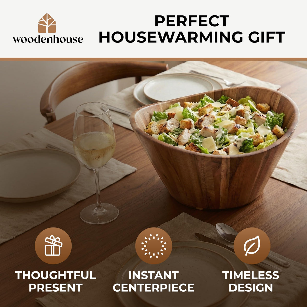 Woodenhouse acacia bowl easy-cleaning design eases post-meal maintenance.