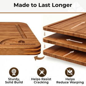Woodenhouse bamboo cutting board surface designed for knife-friendly slicing