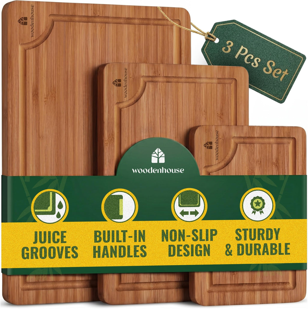 Woodenhouse bamboo cutting boards set of 3 in varied sizes for versatile meal prep