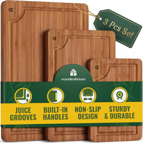 Woodenhouse bamboo cutting boards set of 3 in varied sizes for versatile meal prep