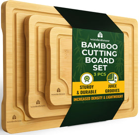 Woodenhouse set of three bamboo cutting boards with large 15x10 surface for meals