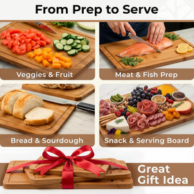 Woodenhouse easy-clean bamboo cutting board stays simple to wipe clean.