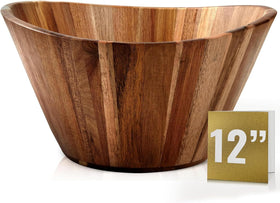 Woodenhouse extra-large acacia bowl 12inch shows generous salad portions and natural grain.
