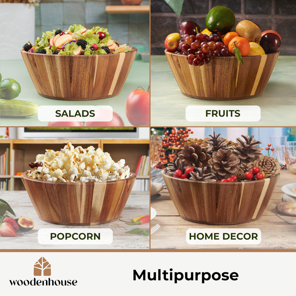 Woodenhouse fruit-serving bowl enhances displays with natural warmth.