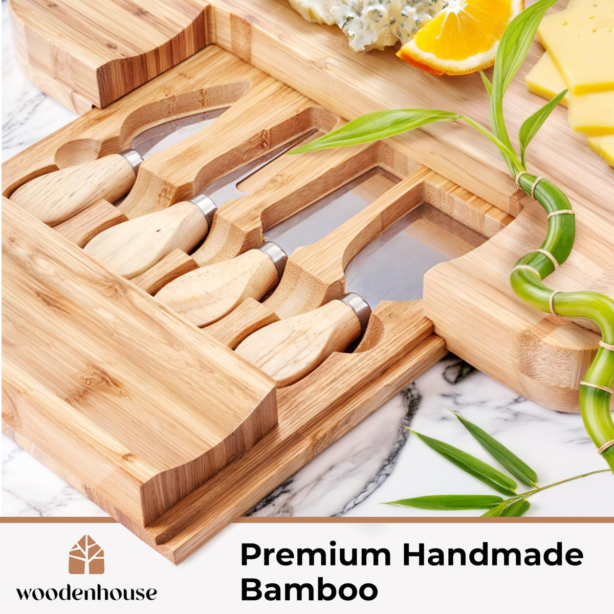 Woodenhouse fruit tray display with colorful produce.