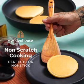 Woodenhouse nonstick-friendly spoons in action for gentle stirring