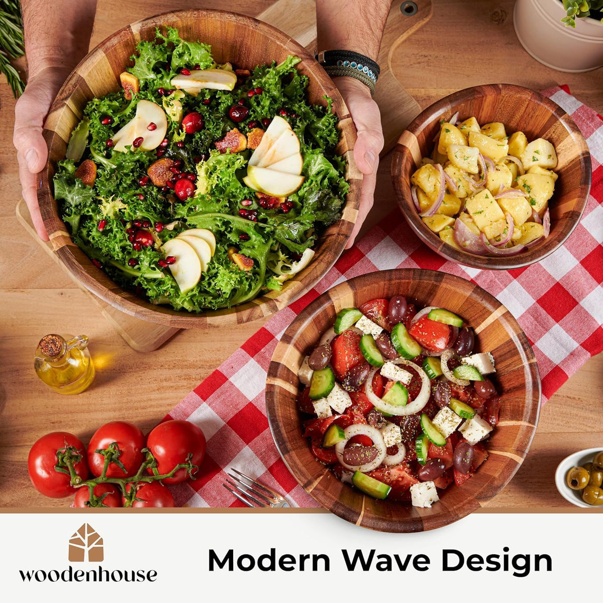 Woodenhouse bowls in a serving setup for salads, popcorn, or decor