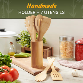 WoodenHouse slotted round spatula shown protecting nonstick pans.