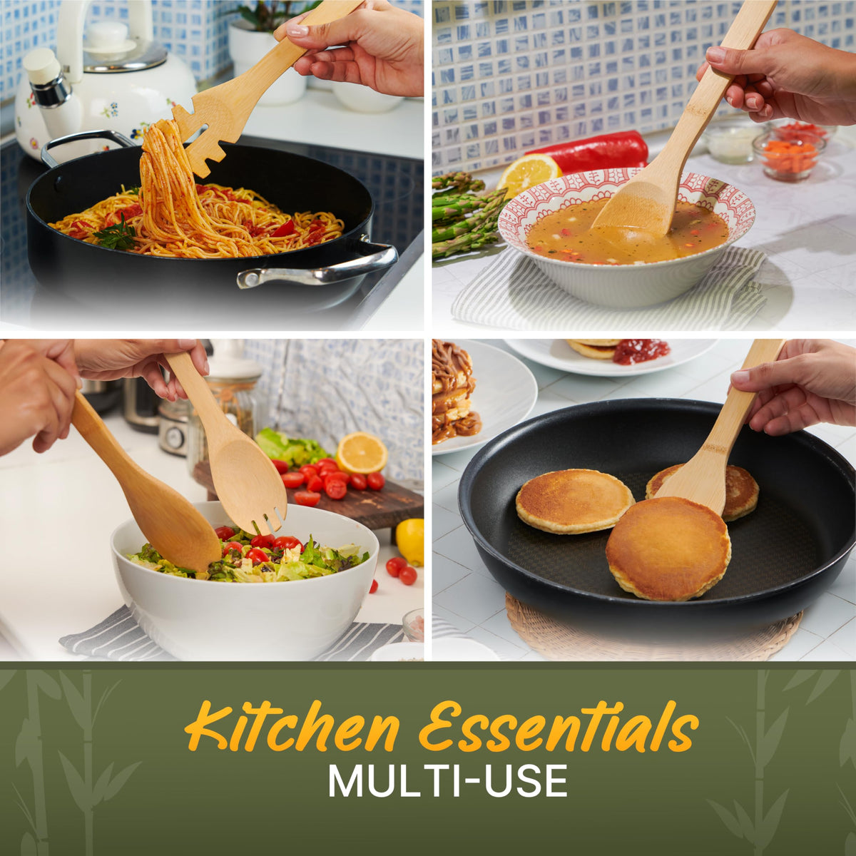 WoodenHouse spaghetti spoon serving pasta with even heat.