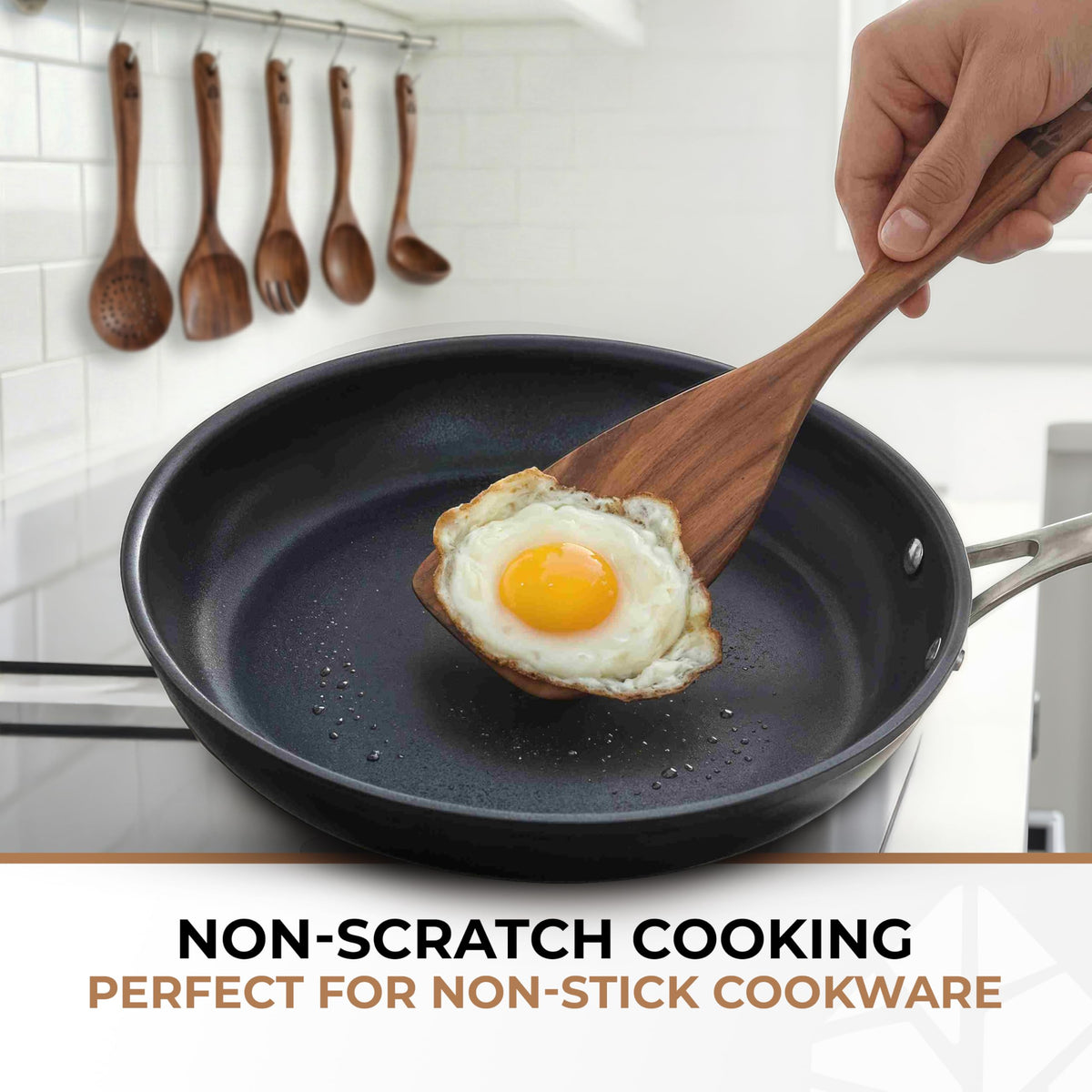 Woodenhouse spoons on hooks for convenient kitchen storage.