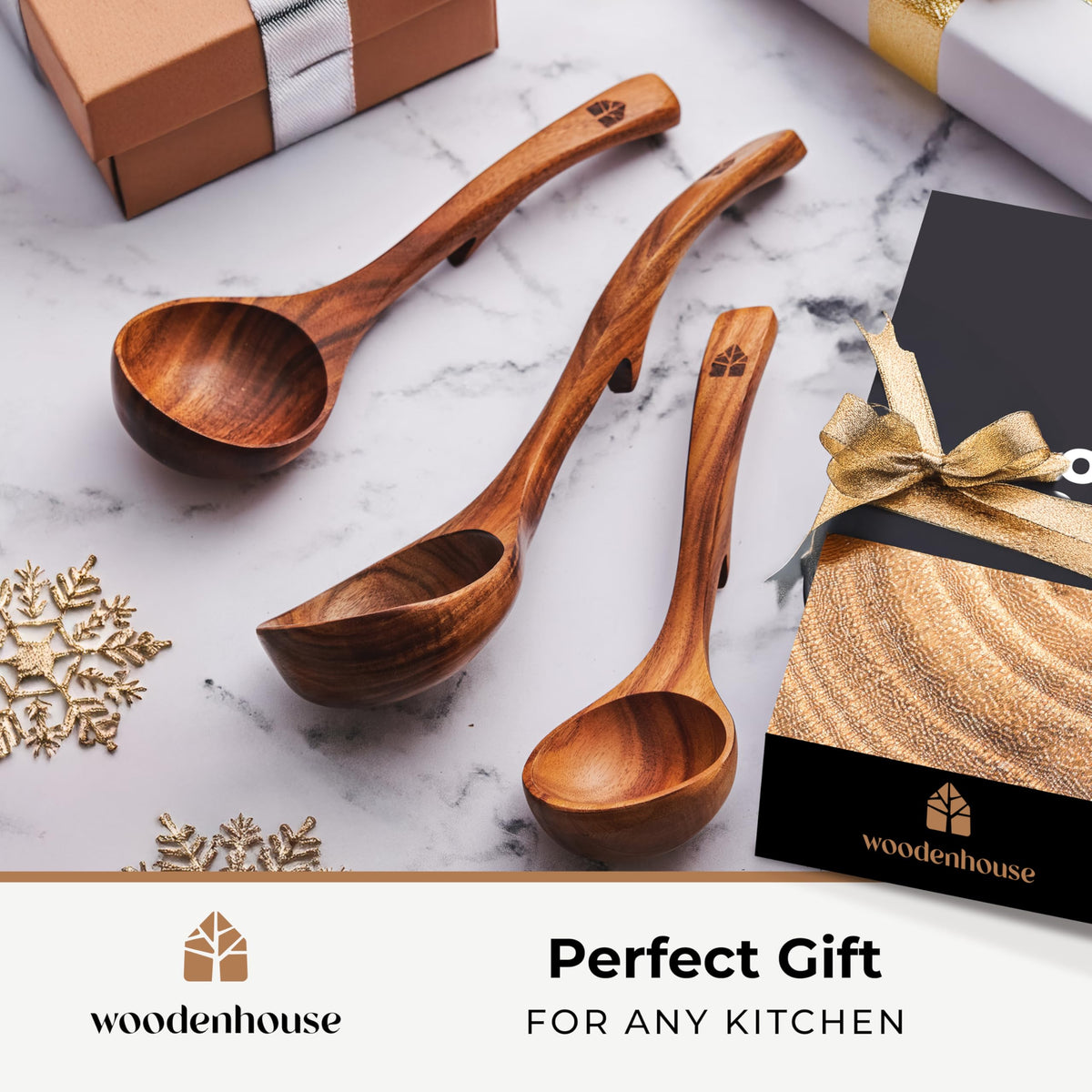 Woodenhouse teak ladle medium 8.7 inch for stirring and portioning