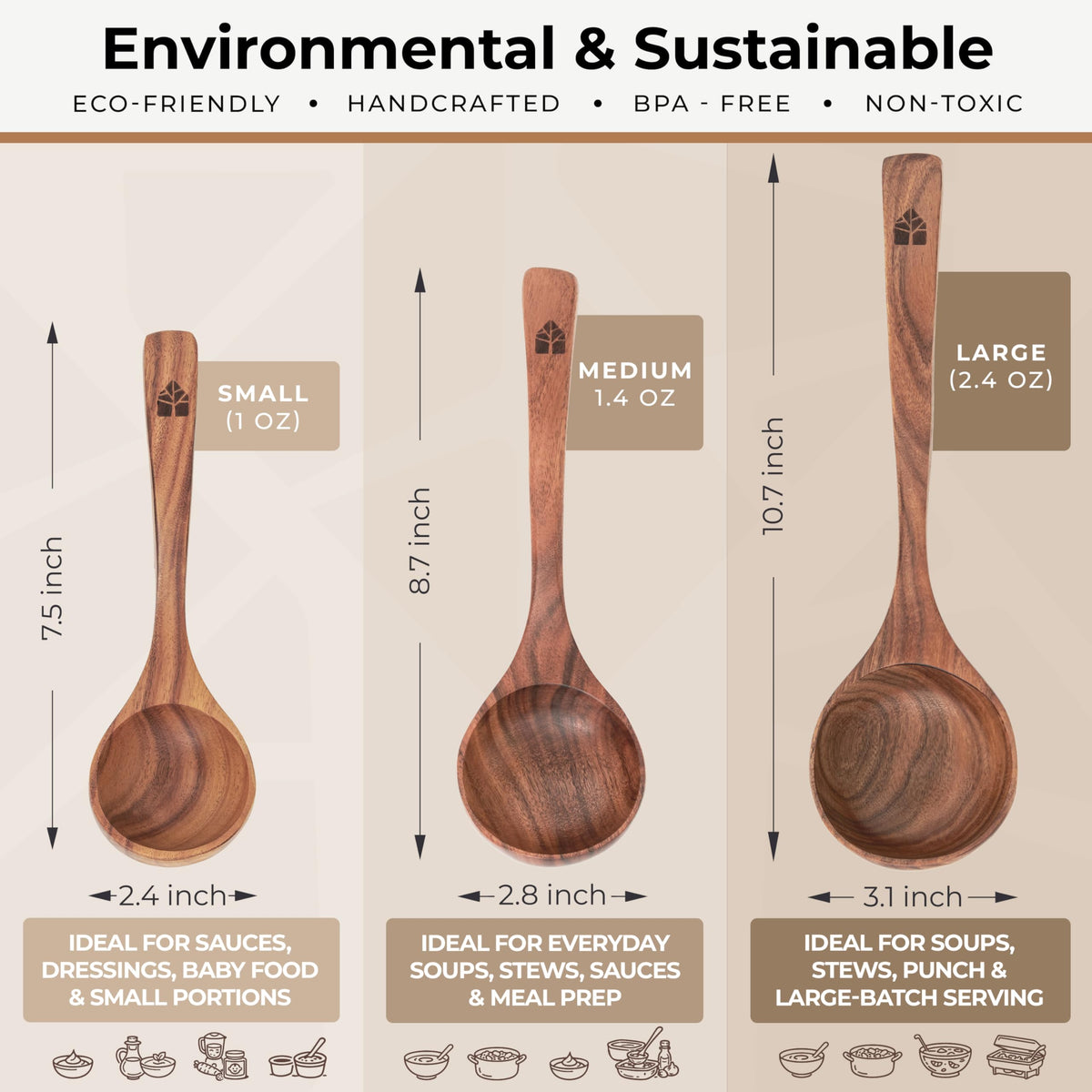 Woodenhouse teak ladle small 7.5 inch ideal for sauces and toppings