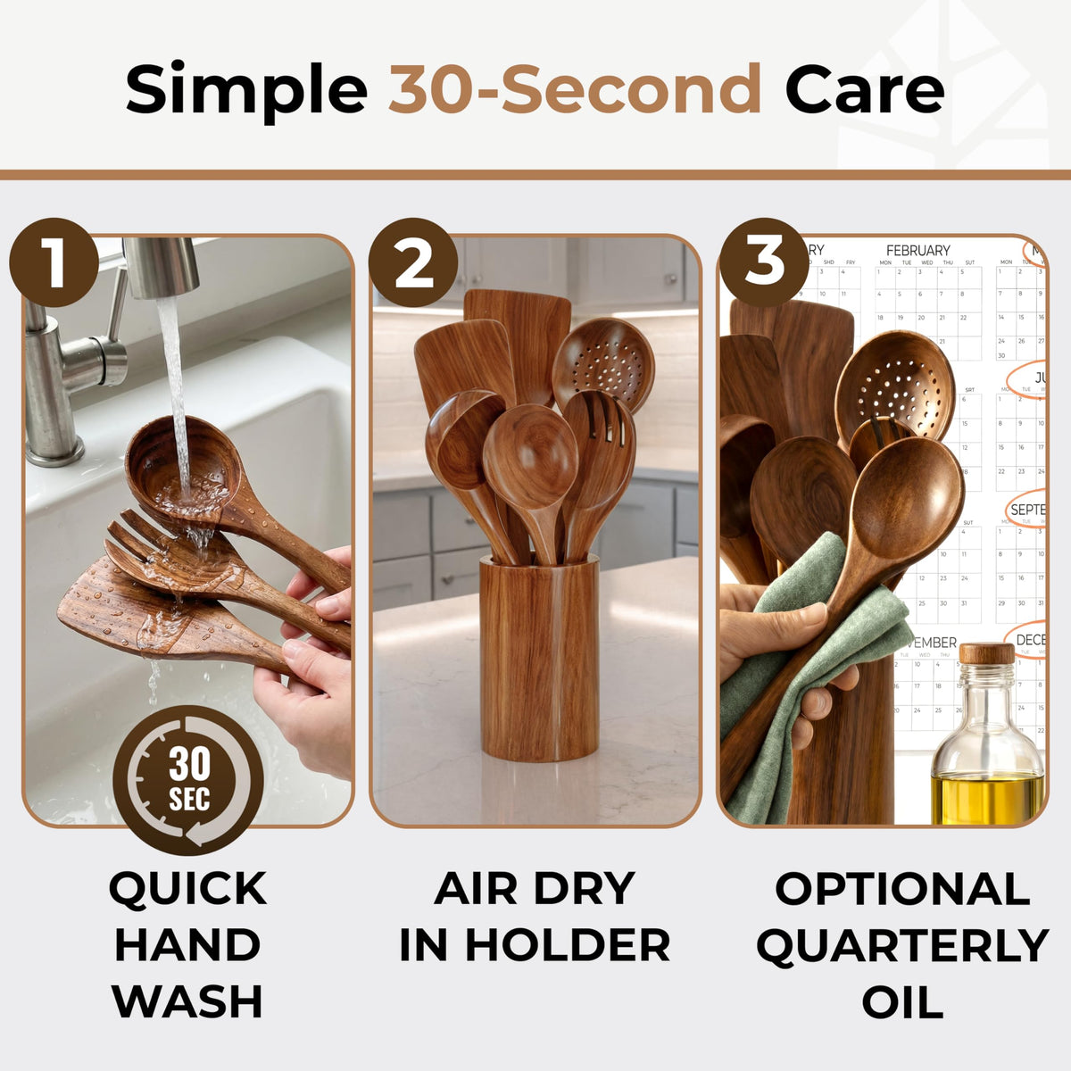Woodenhouse teak ladle ready for soup, heat resistant for stirring hot liquids.