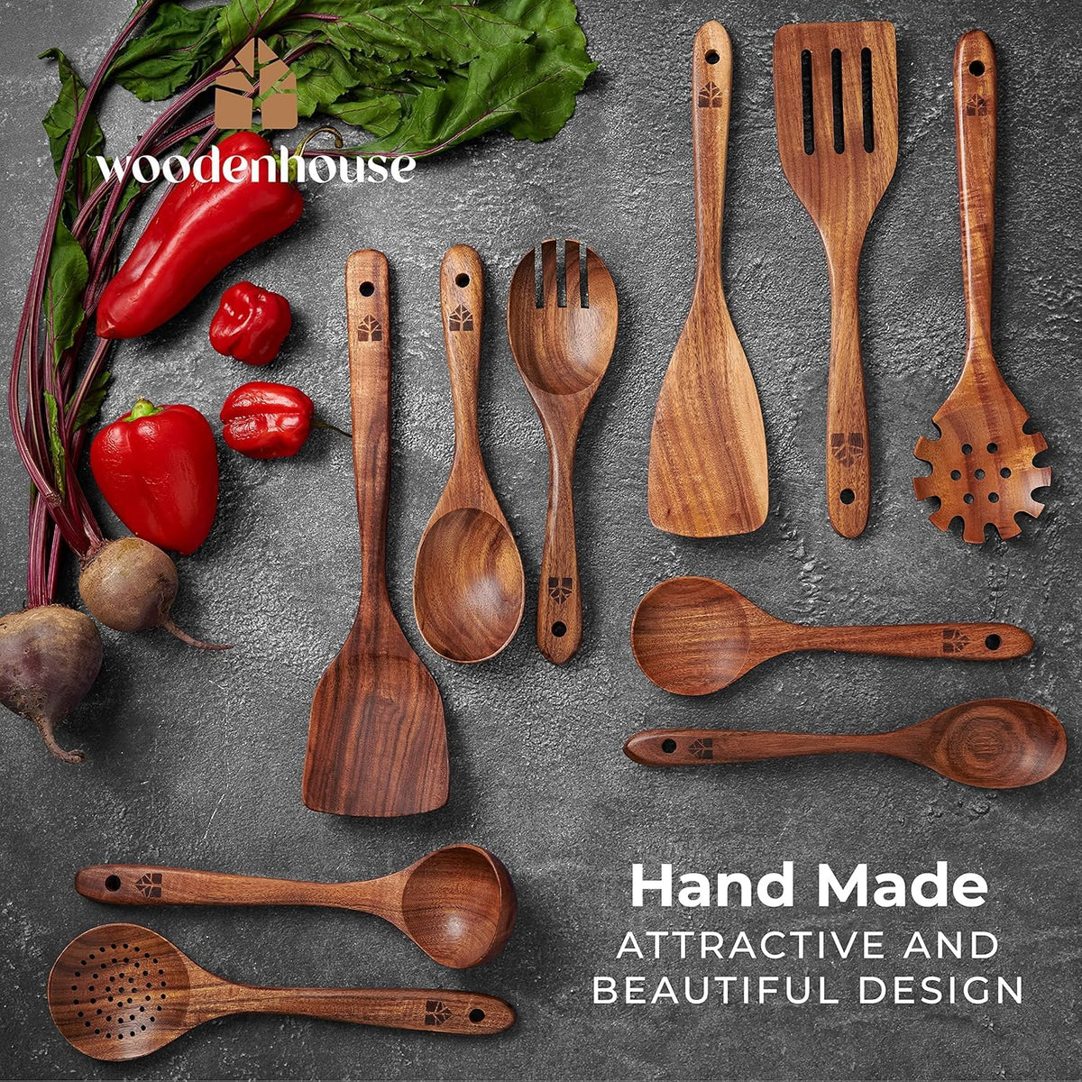Woodenhouse teak mixing spoon for stirring sauces and batter.