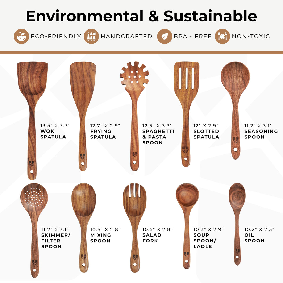 Woodenhouse teak slotted spatula keeps foods draining cleanly.