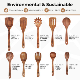 Woodenhouse teak slotted spatula keeps foods draining cleanly.