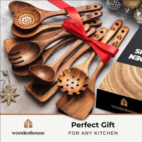 Woodenhouse teak soup ladle for steady, comfortable pouring.