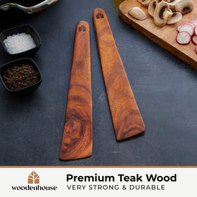 Woodenhouse teak spatula 12in flipper glides beneath pancakes without scratching nonstick surfaces.