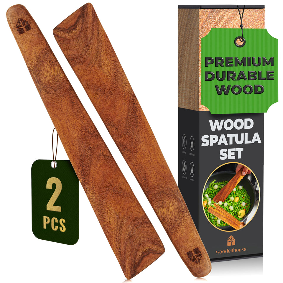 Woodenhouse teak spatula 12in turner ideal for flipping eggs on nonstick pans.