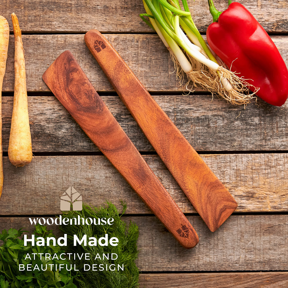 Woodenhouse teak spatula care-free design is plastic-free and sustainable.