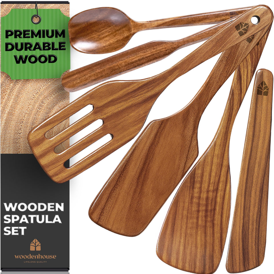 Woodenhouse teak spatula frying: sturdy non-scratch design ideal for flipping in busy kitchens.