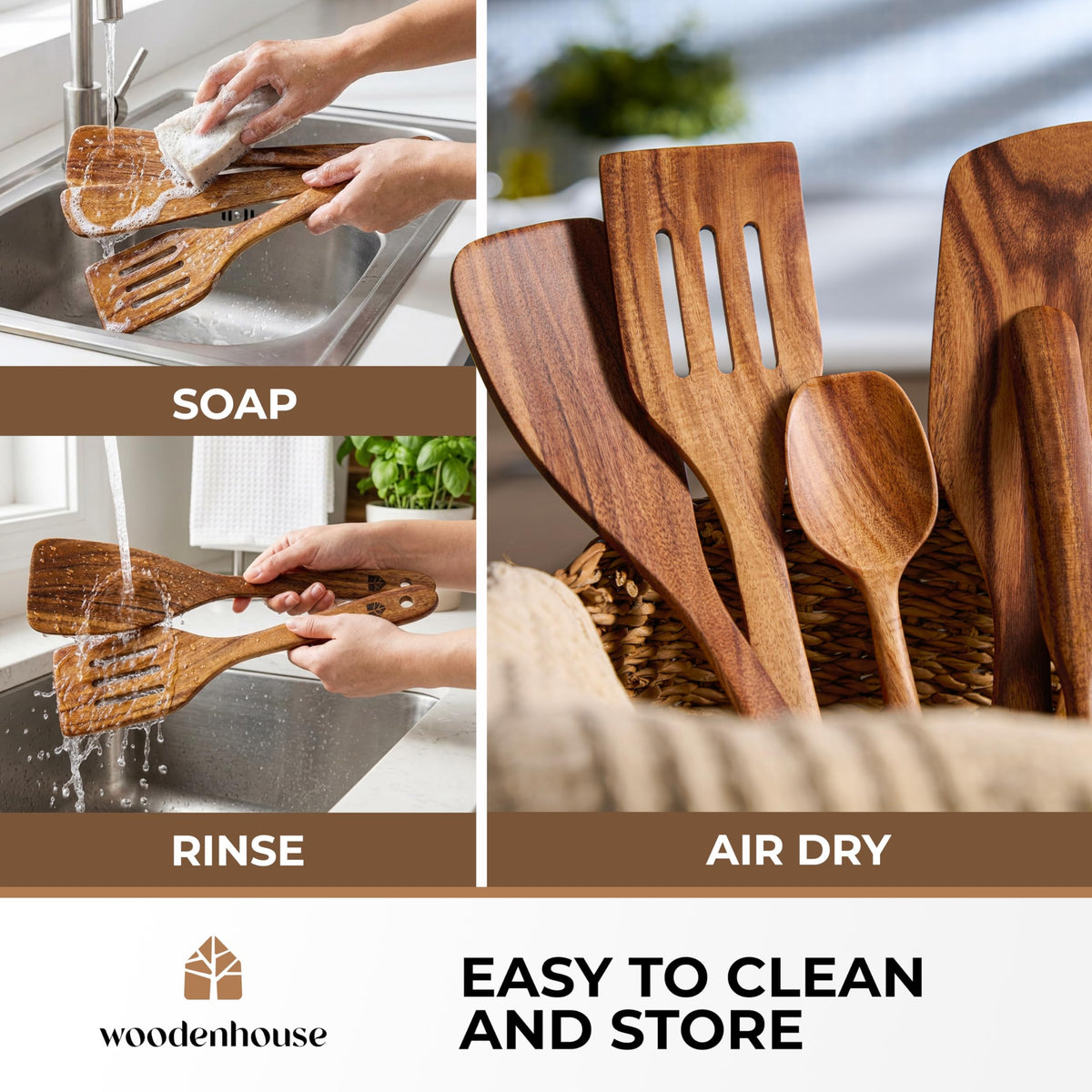 Woodenhouse teak spatula nonstick-safe: protect delicate surfaces while stirring and flipping.