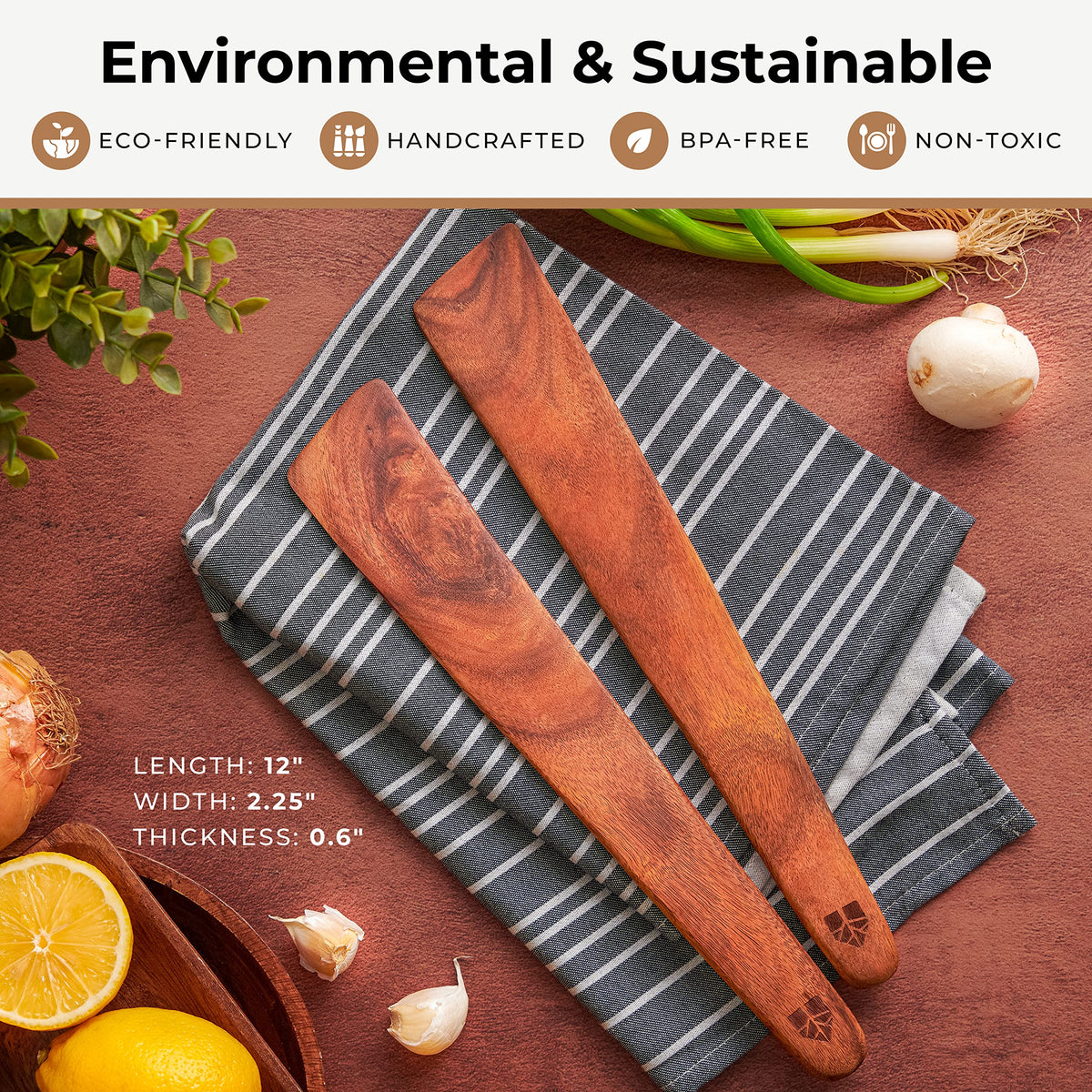 Woodenhouse teak utensil set ships with a reusable linen bag.