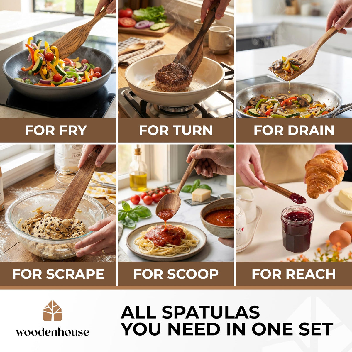 Woodenhouse teak spatula set 6 pcs: complete collection for multiple cookware tasks.