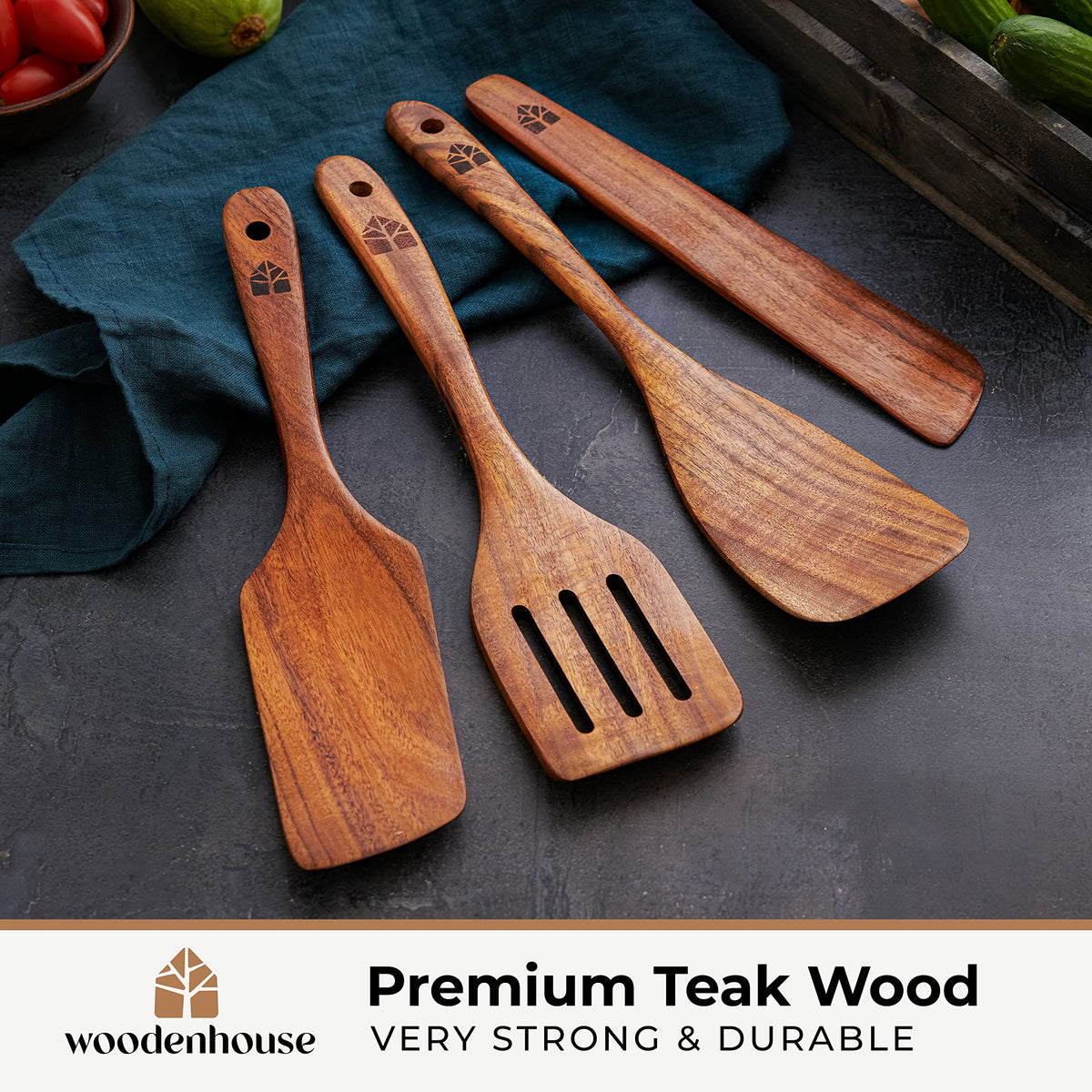 Woodenhouse teak spatula slotted spatula helps drain liquids while cooking