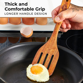 Woodenhouse teak spatula spurtle shows classic stirring action with precise control