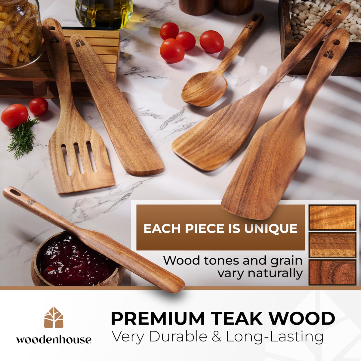 Woodenhouse teak spatula turner: versatile for stirring, flipping, and sautéing with comfort.