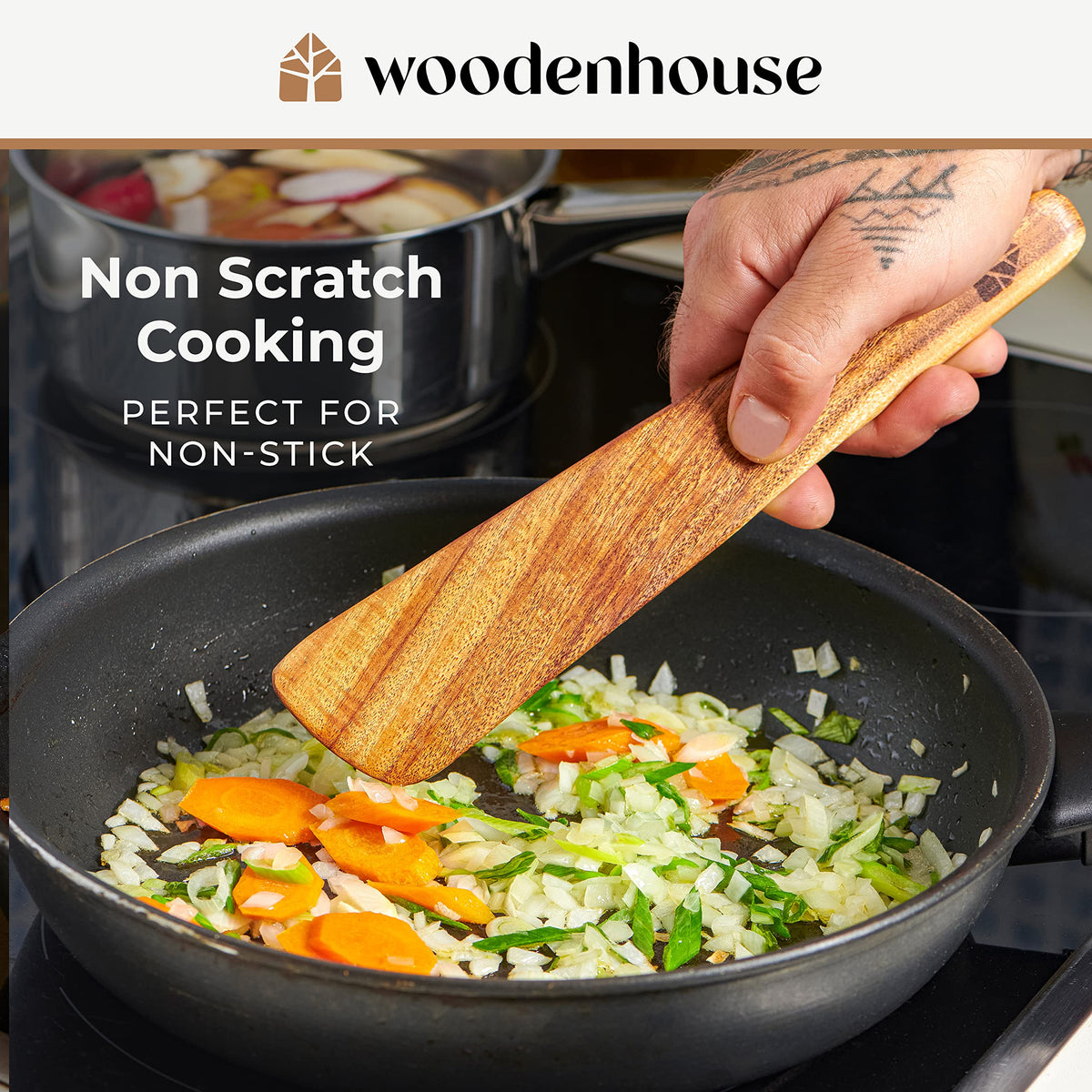 Woodenhouse teak spatula wood grain detail showcases natural warmth