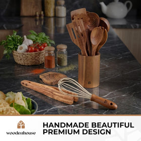 Woodenhouse teak tongs for flipping and serving.