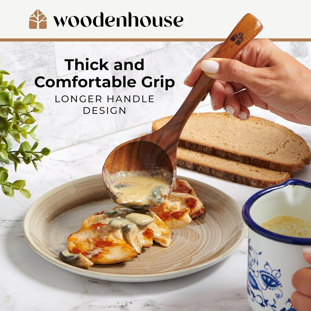 Woodenhouse teak utensil set showing durable one-piece construction