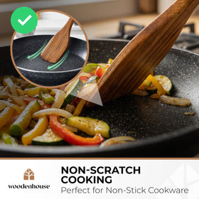 Woodenhouse teak pasta spoon for evenly tossed sauces with pasta.