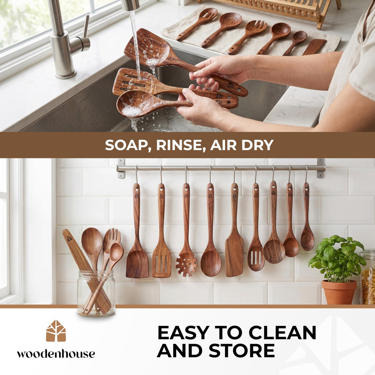 Woodenhouse teak slotted spoon for draining liquids efficiently.