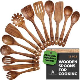 Woodenhouse teak spatula for safe nonstick cooking and gentle flipping.