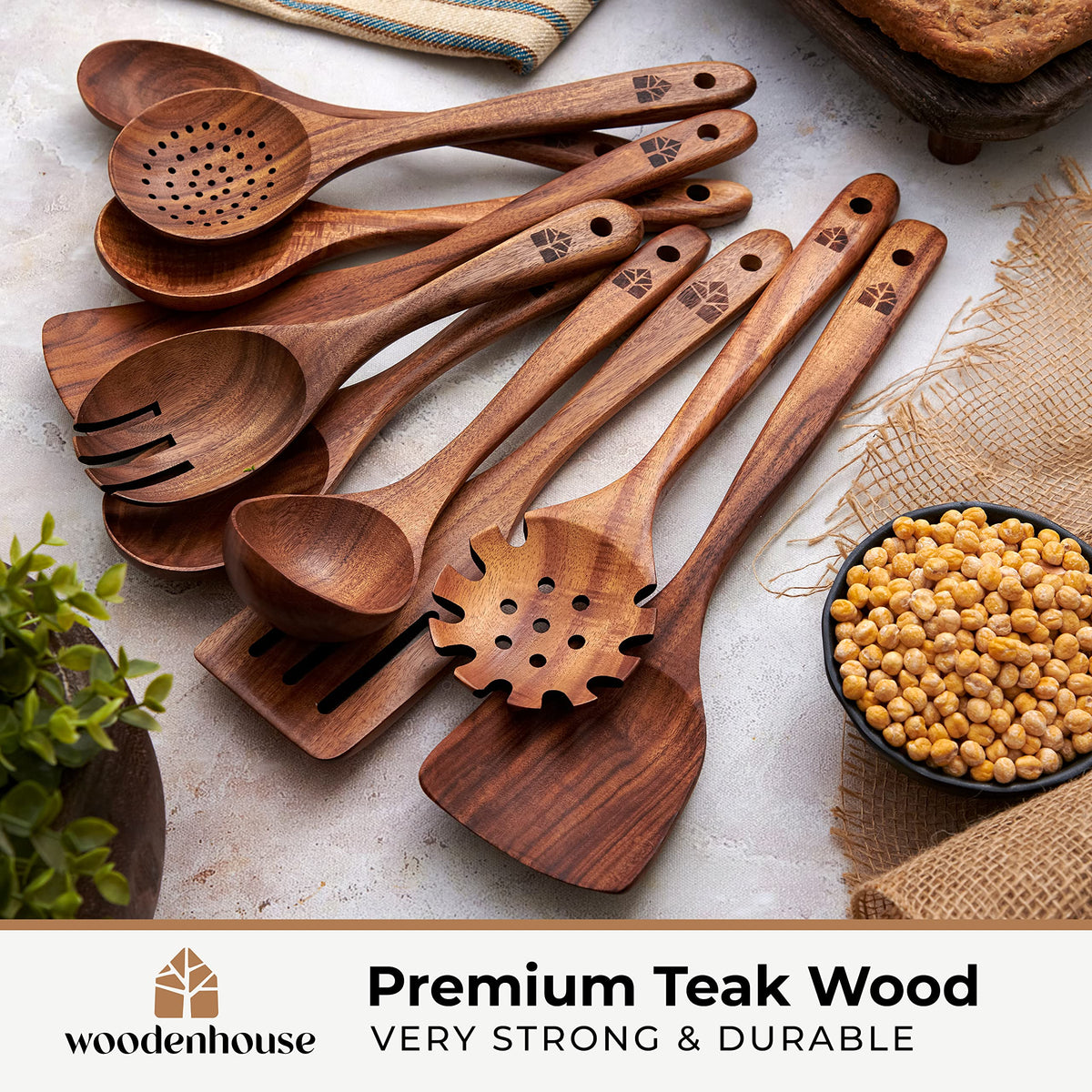 Woodenhouse teak wok spatula designed for high-heat stir-frying.